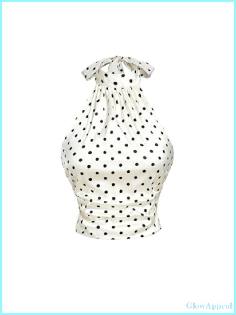 Polka Dots Halter Crop Tank Top Bow Tie Backless Sleeveless Going Out Rave Top